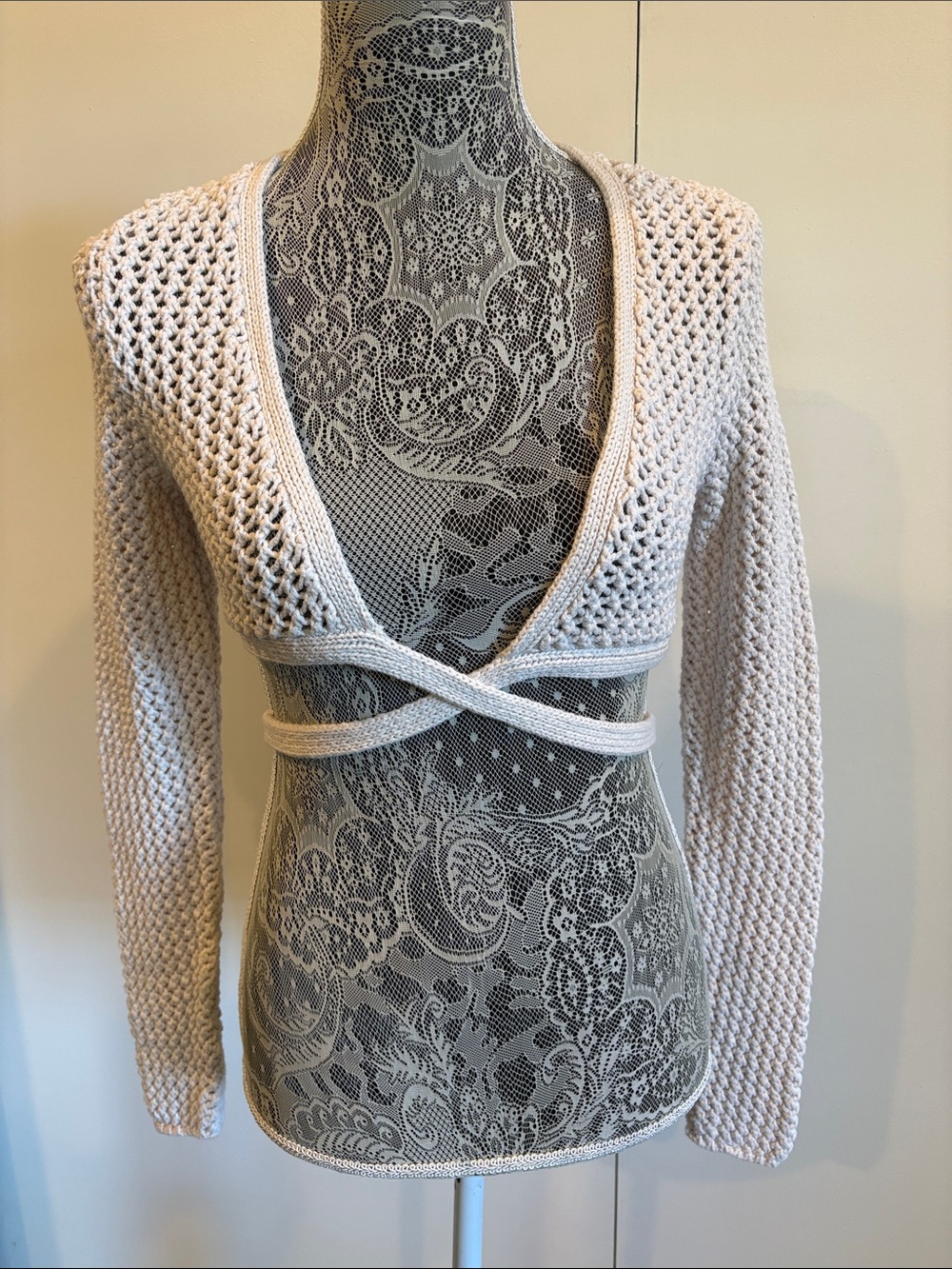 L.A.Hearts Crochet Knit Cropped Long Sleeve Shrug Sweater Size XS Boho
